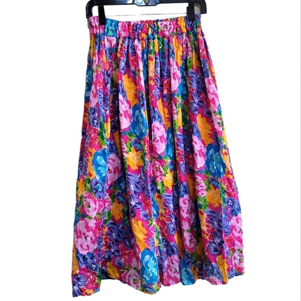 Bright Floral Maxi Skirt in Pink Multicolor